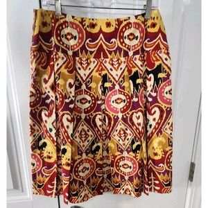 Harolds Womens Pleated A-Line Skirt‎ Size 8 Red Yellow Geometric Canvas NWT $98
